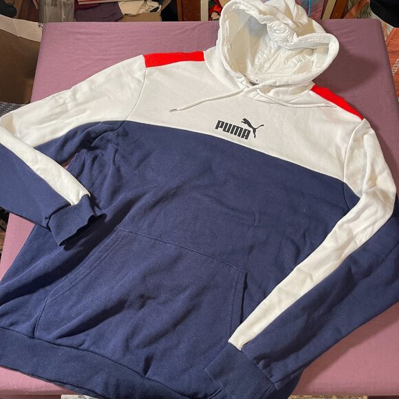Puma Other - Puma Essentials Block Hoodie Sweatshirt in Navy/White/Red - Men's Size Large